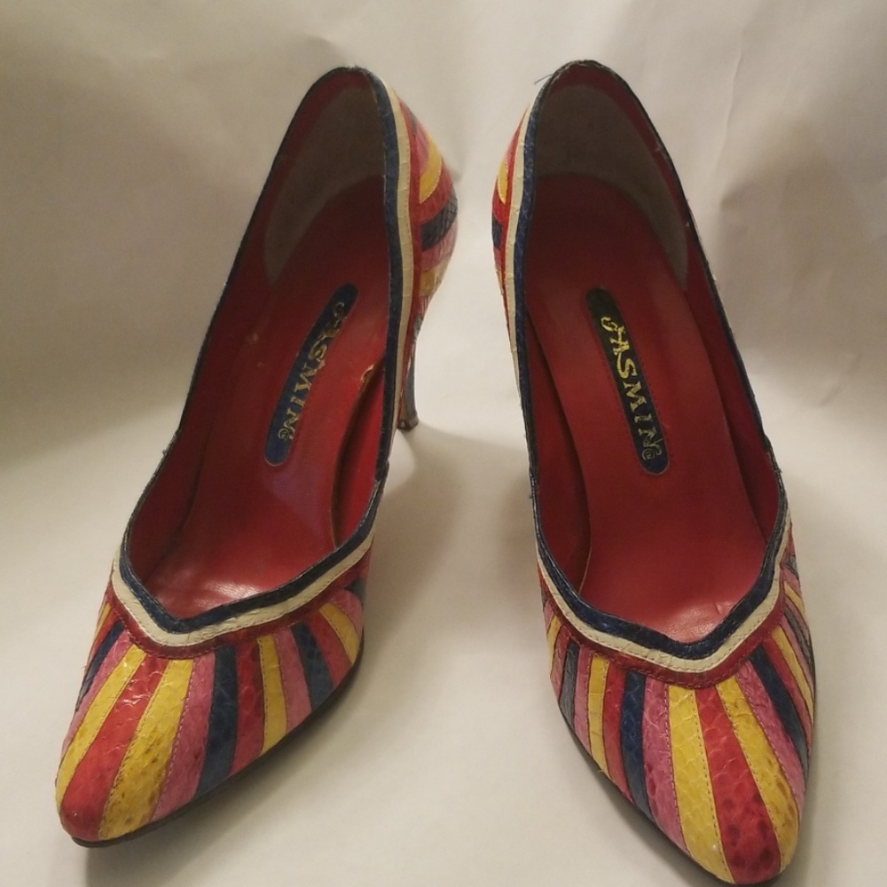 JASMIN SNAKESKIN MULTI COLOR HEEL SHOES 7.5